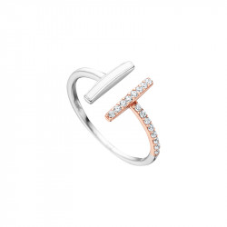 Elsa Lee Paris - Bague en argent 925 Rhodié asymétrique, émail blanc et oxydes de Zirconium sertis et flash rosé 