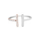 Elsa Lee Paris sterling silver ring, 2 lines with light pink enamel and Cubic Zirconia