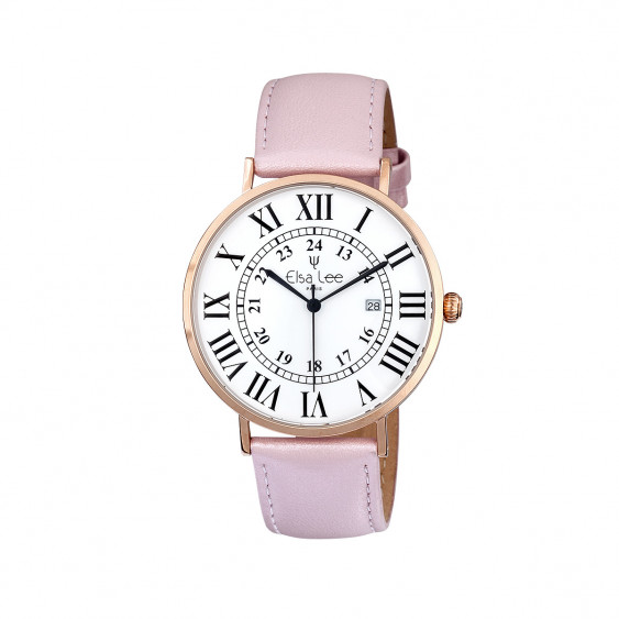 Ladies watch with pink powder leather strap