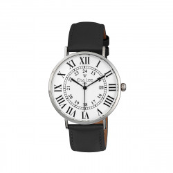 Ladies watch with black leather strap