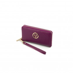 Pink leather wallet from Elsa Lee Paris, medium size companion with interior in fabric 17,5x9,5 cm 