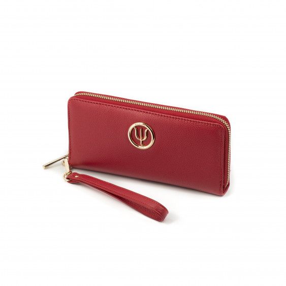 Classic companion by Elsa Lee Paris: red leather wallet with a fabric interior 21x10cm