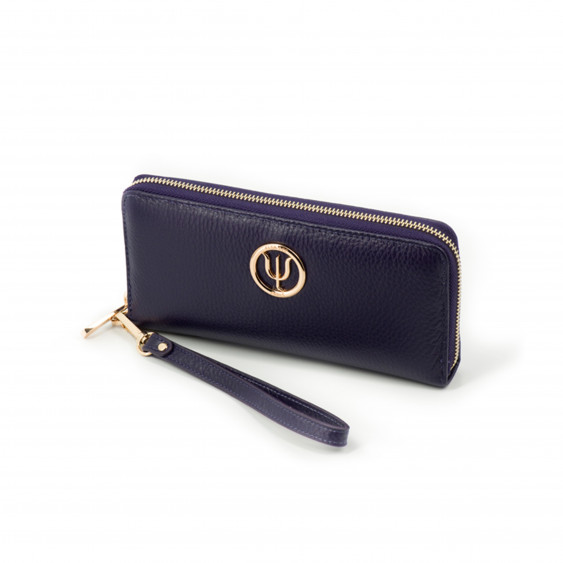Classic companion by Elsa Lee Paris: purple leather wallet with a fabric interior 21x10cm