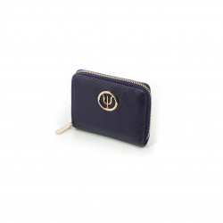 Purple leather wallet from Elsa Lee Paris, mini companion with interior in fabric 14x11cm 