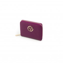 Pink leather wallet from Elsa Lee Paris, mini companion with interior in fabric 14x11cm 