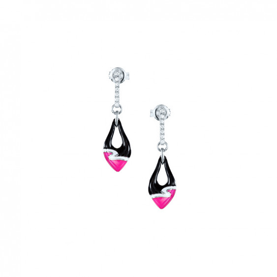 Boucles d'Oreilles Folie Rose Elsa Lee Paris en argent massif avec oxydes de Zirconium et émail trois couleurs