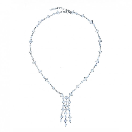 Collier pendant Elsa Lee Paris en Argent 925, trois rangs d'oxydes de Zirconium blancs de différentes tailles. 