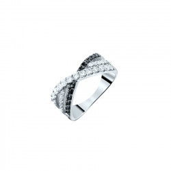 Bague croisée noire et blanche en argent par Elsa Lee Paris 