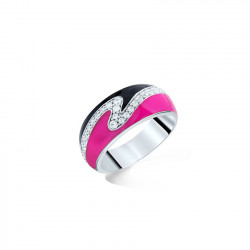 Bague rose fushia et noir en argent et émail par Elsa Lee Paris 