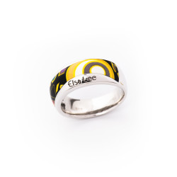 Multicoloured enamel ring in 925 silver by Elsa Lee Paris 