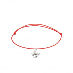 Elsa Lee Paris - Bracelet Clear Spirit sur cordon coton ciré rose pendentif forme ange en argent 925 rhodié avec 1 perle blanche