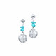 Elsa Lee Paris - Turquoise and silver sterling, rhodium plated, dangling earrings. Marble shaped silver with 1 row of cubics Zir