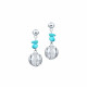 Elsa Lee Paris - Turquoise and silver sterling, rhodium plated, dangling earrings. Marble shaped silver with 1 row of cubics Zir
