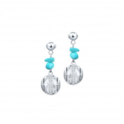 Elsa Lee Paris - Boucles d'oreilles pendantes Turquoises et argent 925 rhodié et rang oxydes de Zirconium, forme ronde