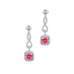 Boucles d'oreilles pendantes joaillerie Gala pierre rose et métal argent 