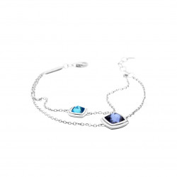 Bracelet motif carré bleu et violet en argent - Bracelet argent double chaîne et motif turquoise et violet