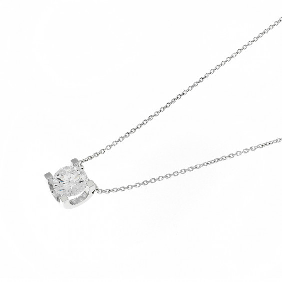 Collier Elsa Lee Paris, collection Tradition, chaîne en argent avec un oxyde de Zirconium blanc serti griffe