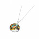Silver necklace with its rond pendant locket and colorful enamel 
