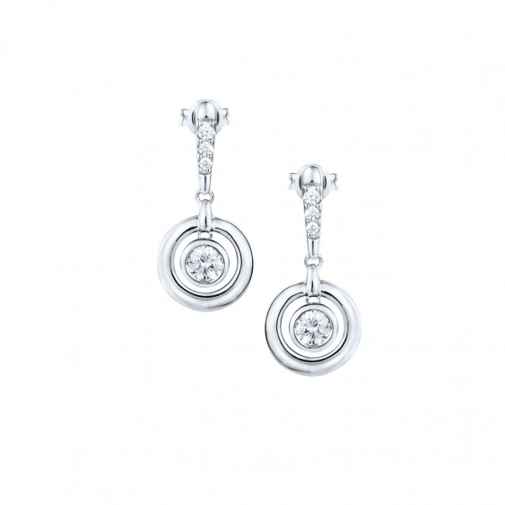 Boucles d'oreilles pendent rond et serti clos en argent par Elsa Lee Paris 