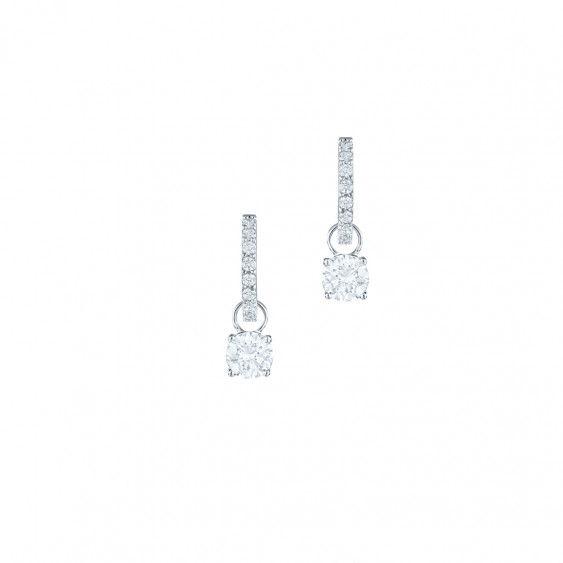 Elsa Lee Paris sterling silver earrings with two claws set princess cut clear Cubic Zirconia and diamond cut Cubic Zirconia on t