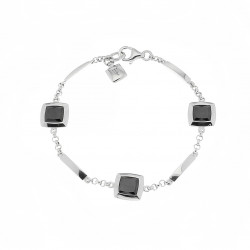 Bracelet 3 carrés noirs en argent avec ses oxydes de zirconium noirs sertis clos par Elsa Lee Paris 