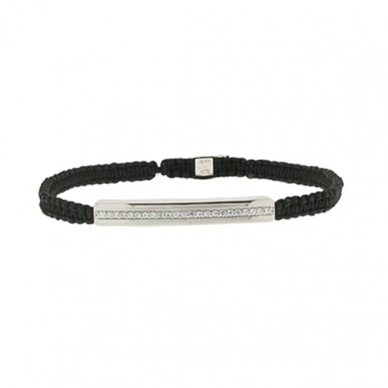 Bracelet Tressé Elsa Lee Paris, oxyde de Zirconium serti clos sur cordon noir