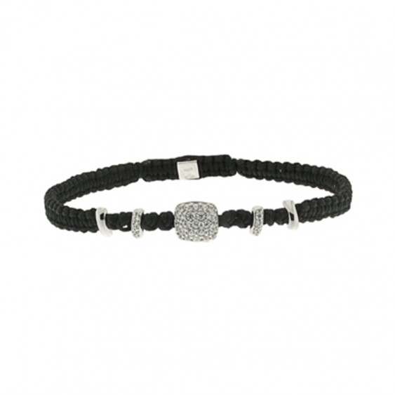 Braided bracelet from Elsa Lee Paris: one close set Cubic Zirconia on a black cotton lace