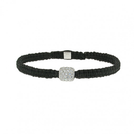 Braided bracelet from Elsa Lee Paris: one close set Cubic Zirconia on a black cotton lace