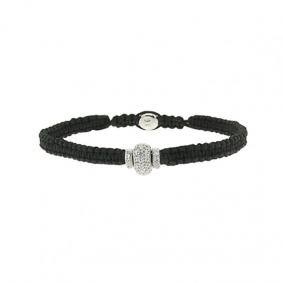 Braided bracelet from Elsa Lee Paris: one close set Cubic Zirconia on a black cotton lace