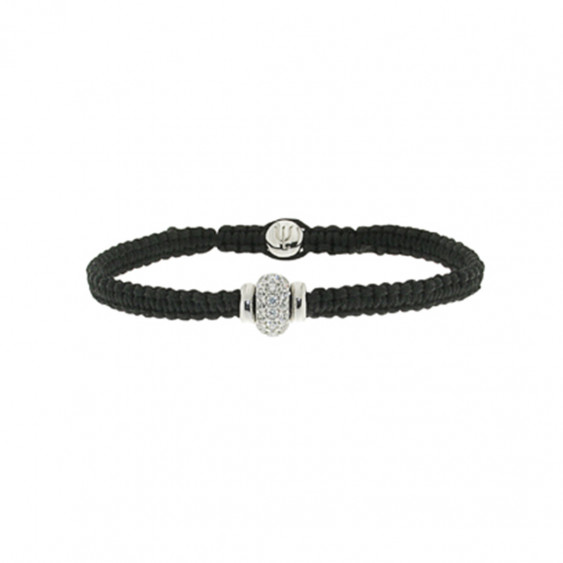 Braided bracelet from Elsa Lee Paris: one close set Cubic Zirconia on a black cotton lace