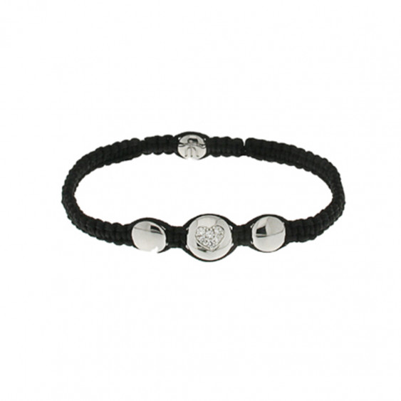 Braided bracelet from Elsa Lee Paris: one close set Cubic Zirconia on a black cotton lace