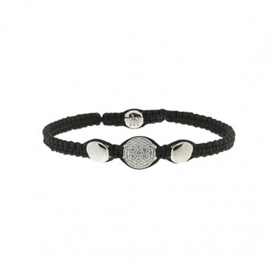 Braided bracelet from Elsa Lee Paris: one close set Cubic Zirconia on a black cotton lace