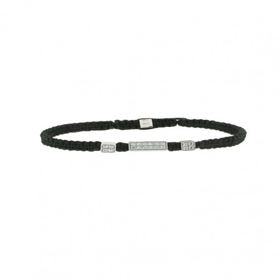 Braided bracelet from Elsa Lee Paris: one close set Cubic Zirconia on a black cotton lace