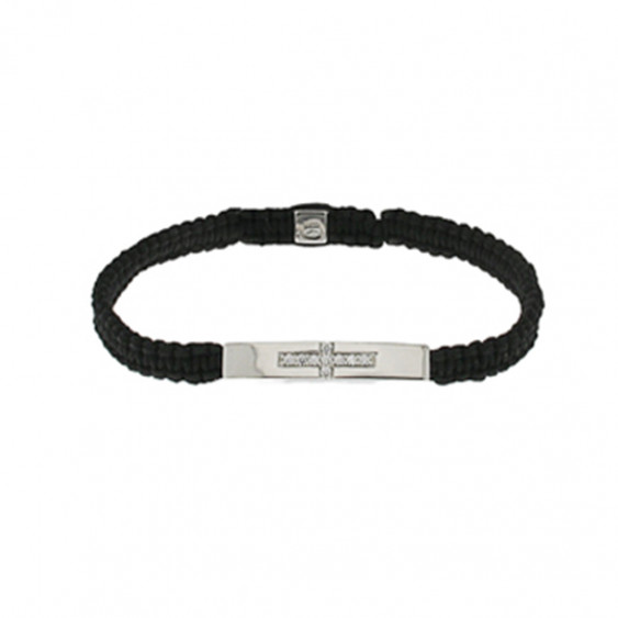 Bracelet Tressé Elsa Lee Paris, oxyde de Zirconium serti clos sur cordon noir