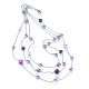 Elsa Lee Paris - 3 row silver necklace with 3 colours of pearls (pink, mauve and violet) and close set cubics zirconia