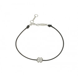 4 leaf clover bracelet with black cord bracelet and 4 leaf clover in silver