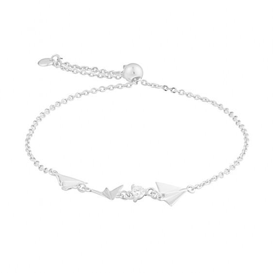 Paper plane silver bracelet with adjustable silver chain
