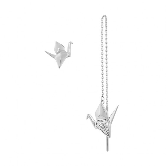 Origami Crane Asymmetrical Earrings