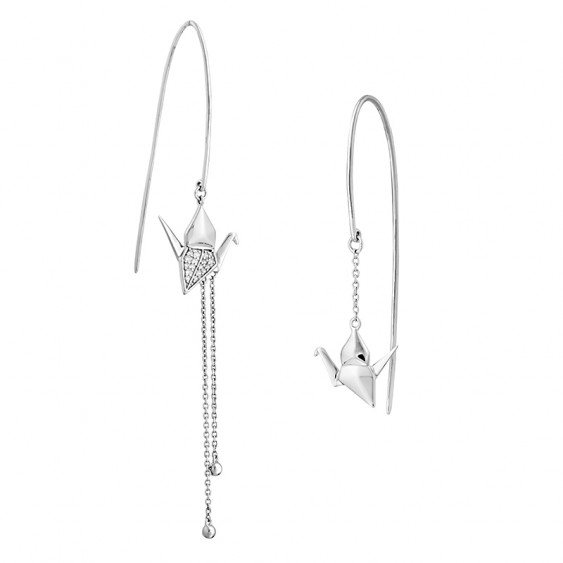 Origami Crane Asymmetrical Earrings