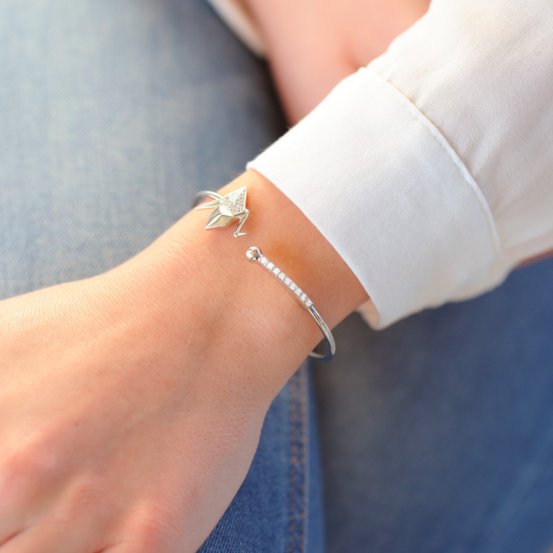Paper Crane origami bangle in silver by Elsa Lee Paris