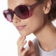 Elsa Lee Paris sunglasses, with a modern purple frame and transparent stripes