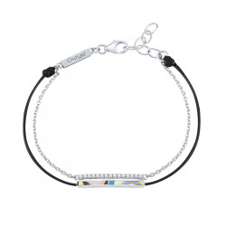 Bracelet émail de couleur sur cordon noir et chaîne en argent par Elsa Lee Paris 