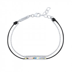Bracelet enamel with colours, black string and silver chain by Elsa Lee Paris 