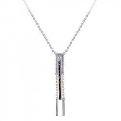 Elsa Lee Paris - Collier Optique en argent 925 rhodié, pendentif graphique en email motifs colorés uniques et 21 oxydes de zirco