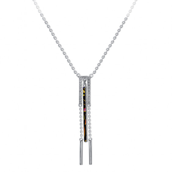 Elsa Lee Paris - Collier Optique en argent 925 rhodié, pendentif graphique en email motifs colorés uniques et 21 oxydes de zirco