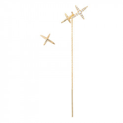 Boucles d'oreilles pendantes asymétriques croix plaqué or jaune Stella