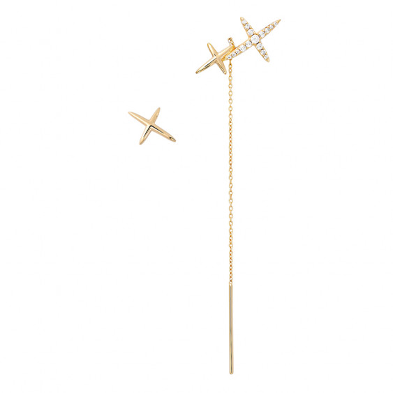 Asymmetrical dangle earrings cross yellow gold-plated Stella