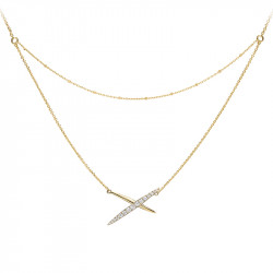 Yellow gold plated cross necklace on double chain