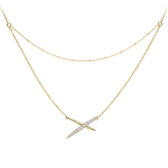 Yellow gold plated cross necklace on double chain