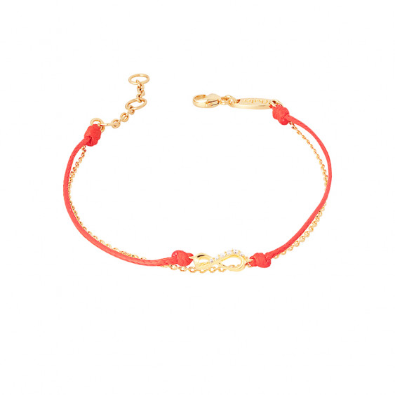 Bracelet Clear Spirit en argent rhodié signe infini sur cordon coton ciré rouge